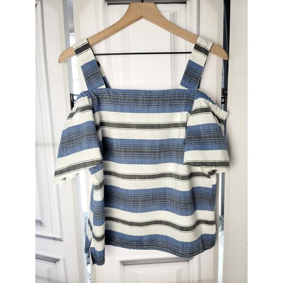 LUCKY BRAND COLD SHOULDER BLUE WHITE STRIPED TANK TOP - SIZE M - Picture 2 of 9